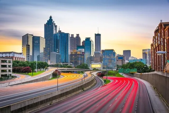 Framed Print : Atlanta, Georgia, USA downtown skyline over the highways at dusk Framed Print : Atlanta, Georgia, USA downtown skyline over the highways at dusk