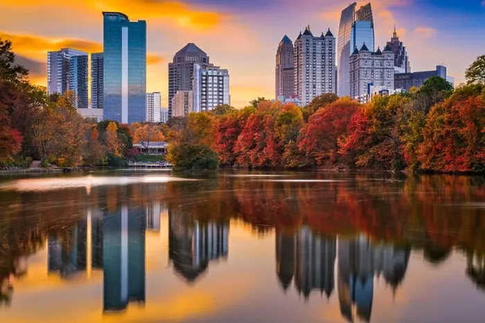 Framed Print : Atlanta, Georgia, USA Piedmont Park skyline in autumn