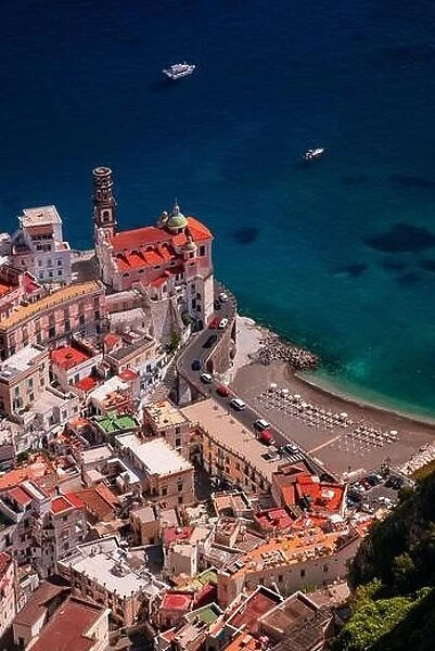 Atrani, Amalfi Coast, Italy. Aerial cityscape image of famous city Atrani located on Amalfi Coast, Italy at sunny summer day