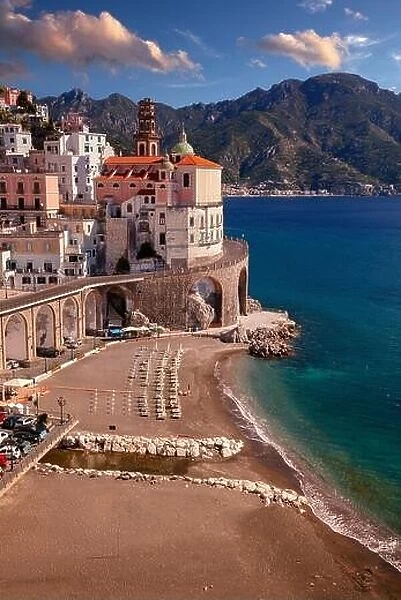 Atrani, Amalfi Coast, Italy. Cityscape image of iconic city Atrani located on Amalfi Coast, Italy at sunny summer day