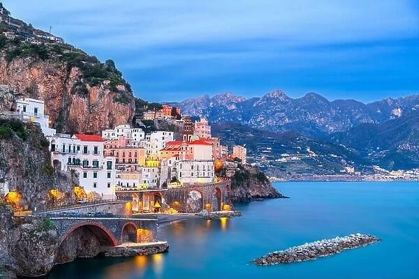 Atrani, Italy along the beautiful Amalfi Coast in the evening