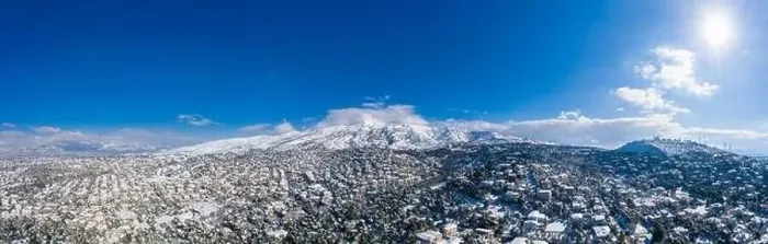 Framed Print : Attica Greece. Penteli mountain peak covered with snow Framed Print : Attica Greece. Penteli mountain peak covered with snow