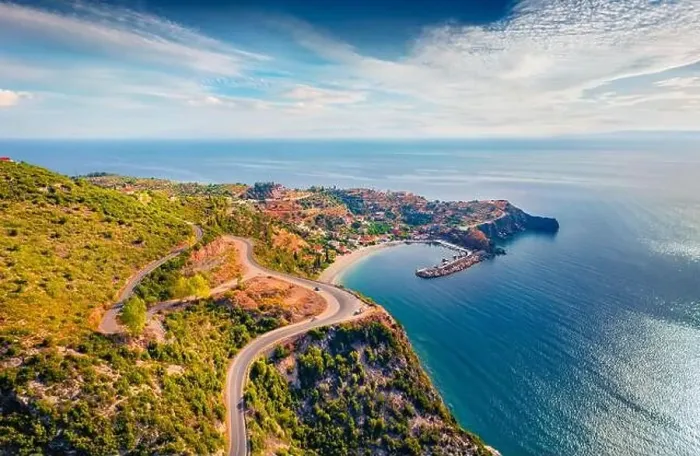Framed Print : Attractive summer view from flying drone of Sampatiki port Framed Print : Attractive summer view from flying drone of Sampatiki port
