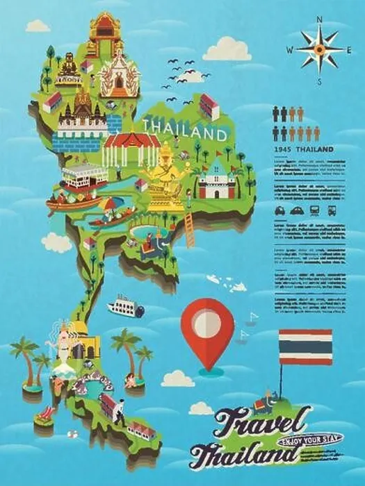 Framed Print : attractive Thailand travel concept map in flat style Framed Print : attractive Thailand travel concept map in flat style