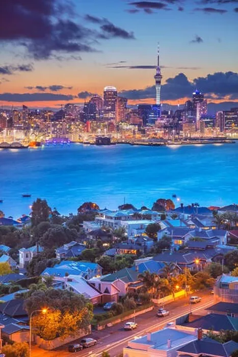 Framed Print : Auckland. Cityscape image of Auckland skyline, New Zealand during sunset with the Davenport in the foreground Framed Print : Auckland. Cityscape image of Auckland skyline, New Zealand during sunset with the Davenport in the foreground