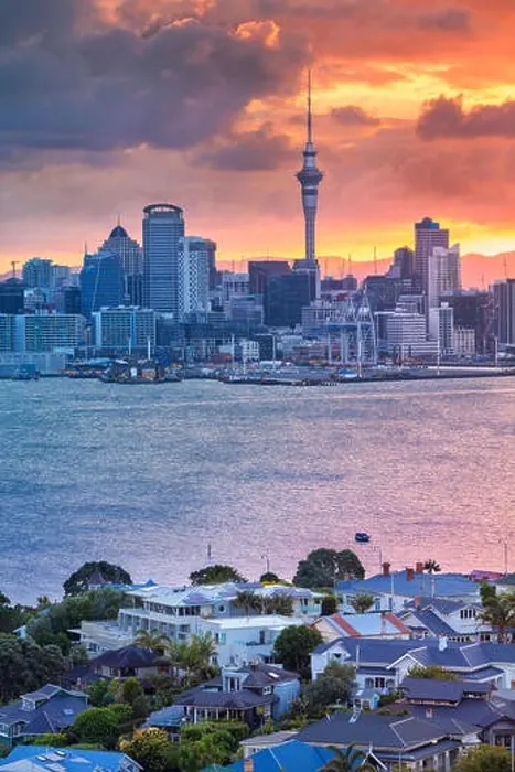 Framed Print : Auckland. Cityscape image of Auckland skyline, New Zealand during sunset with the Davenport in the foreground Framed Print : Auckland. Cityscape image of Auckland skyline, New Zealand during sunset with the Davenport in the foreground