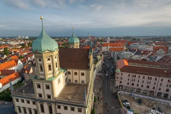 Framed Print : Augsburg, Germany city skyline with the old domes of the renaissance styled city hall building Framed Print : Augsburg, Germany city skyline with the old domes of the renaissance styled city hall building
