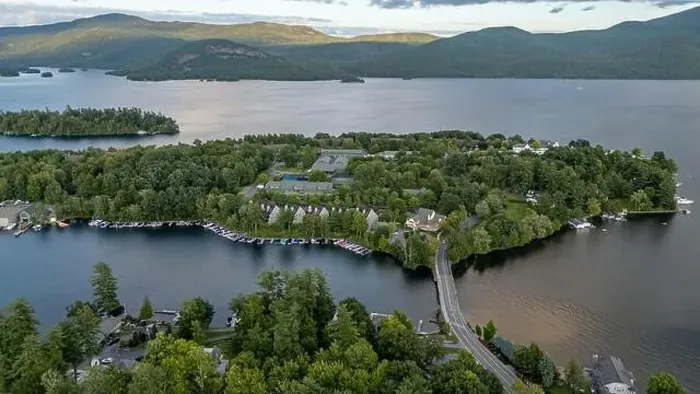 Framed Print : August 20 2024, Sunny afternoon summer aerial image of the area surrounding Bolton Landing Framed Print : August 20 2024, Sunny afternoon summer aerial image of the area surrounding Bolton Landing