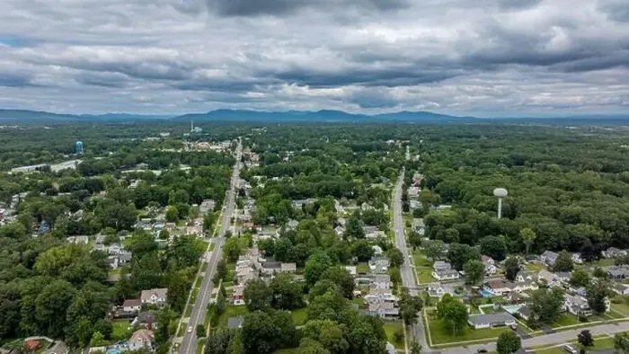 Framed Print : August 20 2024, Sunny afternoon summer aerial image of the area surrounding Fort Edward, NY, USA Framed Print : August 20 2024, Sunny afternoon summer aerial image of the area surrounding Fort Edward, NY, USA