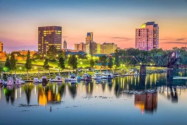 Augusta, Georgia, USA skyline on the Savannah River at dusk