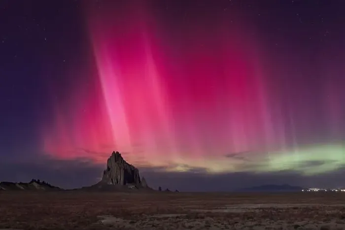 Framed Print : The aurora borealis or northern lights over Shiprock, New Mexico Framed Print : The aurora borealis or northern lights over Shiprock, New Mexico