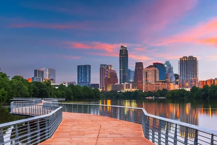 Framed Print : Austin, Texas, USA downtown skyline over the Colorado River at dawn Framed Print : Austin, Texas, USA downtown skyline over the Colorado River at dawn