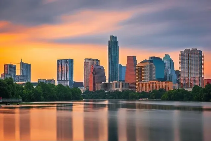 Framed Print : Austin, Texas, USA downtown skyline over the Colorado River at dawn Framed Print : Austin, Texas, USA downtown skyline over the Colorado River at dawn