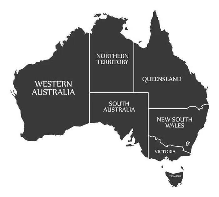 Framed Print : Australia Map with states and labels black Framed Print : Australia Map with states and labels black