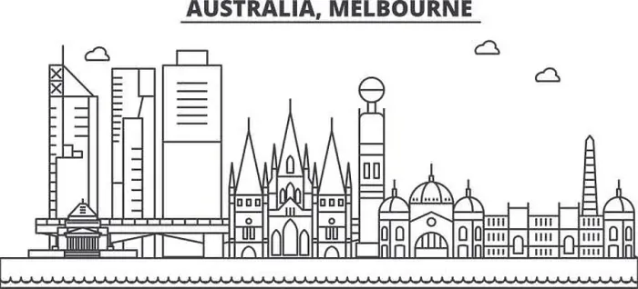 Framed Print : Australia, Melbourne architecture line skyline illustration Framed Print : Australia, Melbourne architecture line skyline illustration
