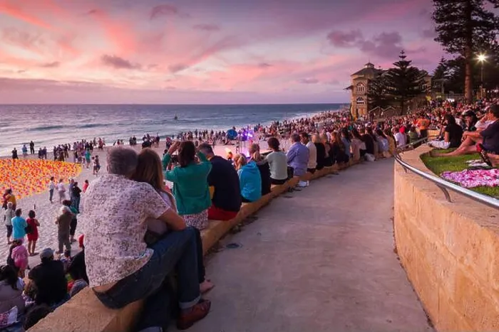 Framed Print : Australia, Western Australia, Cottesloe, Cottesloe Beach concert, evening Framed Print : Australia, Western Australia, Cottesloe, Cottesloe Beach concert, evening