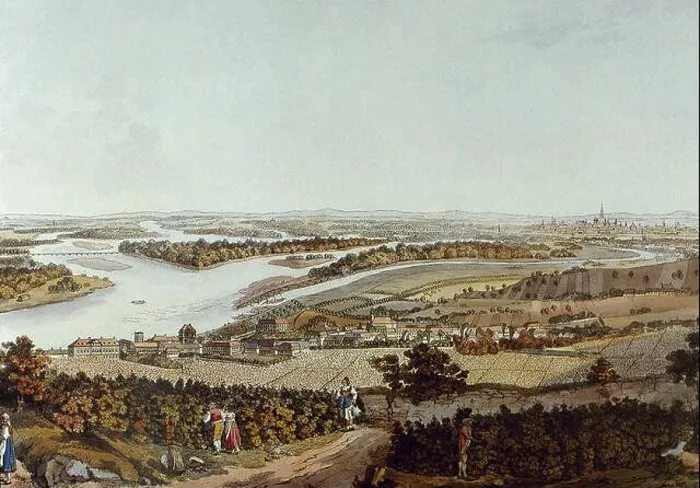 Framed Print : Austria. The city of Nussdorf and the Danube river Framed Print : Austria. The city of Nussdorf and the Danube river