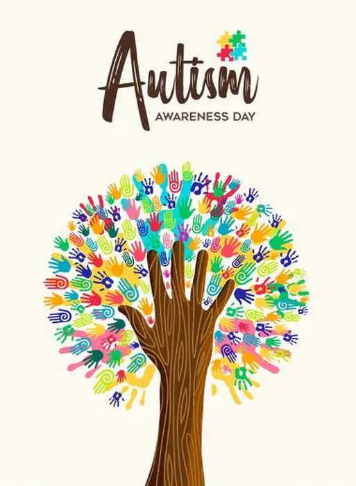 Framed Print : Autism Awareness Day greeting card illustration of colorful diverse child hand print together making tree shape Framed Print : Autism Awareness Day greeting card illustration of colorful diverse child hand print together making tree shape