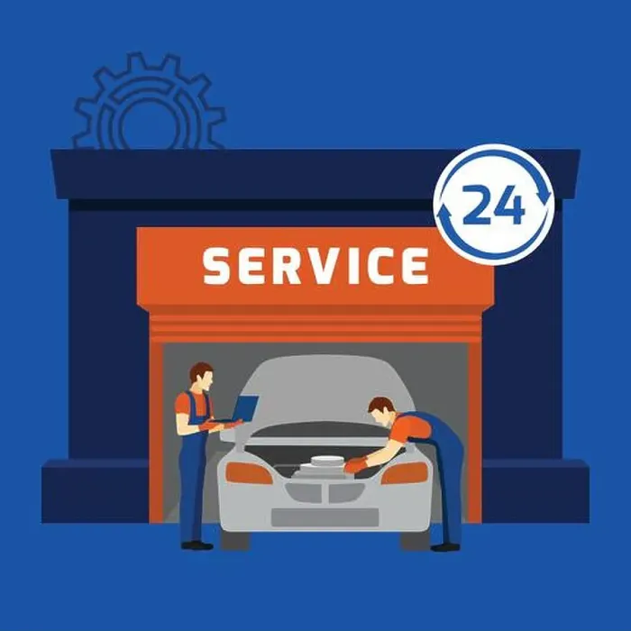 Framed Print : Auto mechanic service center flat banner Framed Print : Auto mechanic service center flat banner
