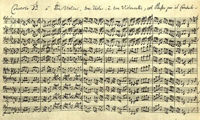 Framed Print : Autograph score of Js Bach's Brandenburg Concerto III. Storia Della Musica, second volume, A. Della Corte Framed Print : Autograph score of Js Bach's Brandenburg Concerto III. Storia Della Musica, second volume, A. Della Corte