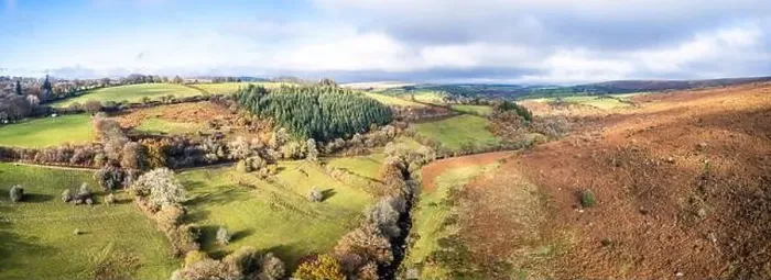Framed Print : Autumn Colours over River Dart from a drone, Dartmoor Park, Devon, England, Europe Framed Print : Autumn Colours over River Dart from a drone, Dartmoor Park, Devon, England, Europe