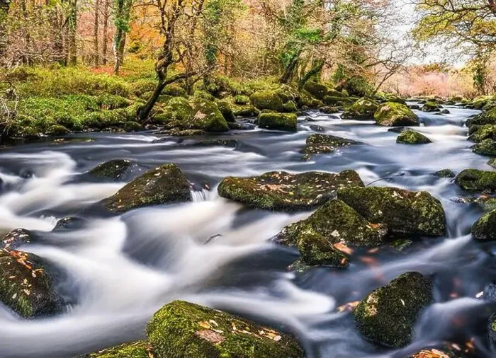 Framed Print : Autumn Colours over River Dart in long exposure, Dartmoor Park, Devon, England, Europe Framed Print : Autumn Colours over River Dart in long exposure, Dartmoor Park, Devon, England, Europe