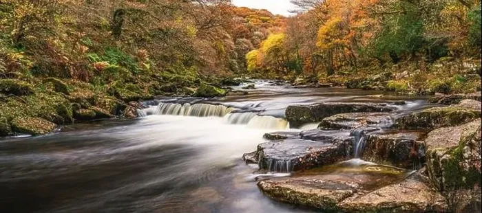 Framed Print : Autumn Colours over River Dart in long exposure, Dartmoor Park, Devon, England, Europe Framed Print : Autumn Colours over River Dart in long exposure, Dartmoor Park, Devon, England, Europe
