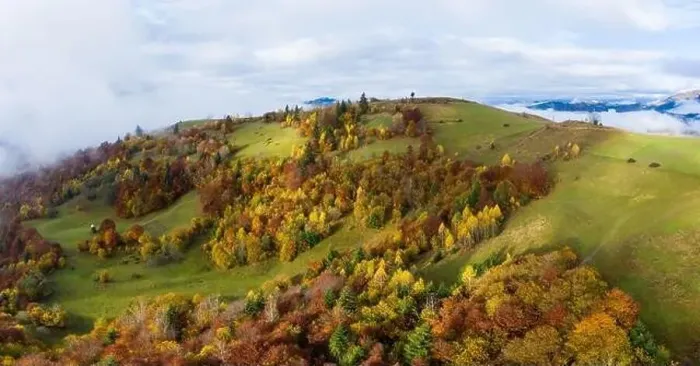 Framed Print : Autumn flight through blue sky in Carpatian autumn mountains, Aerial panoramic drone shot Framed Print : Autumn flight through blue sky in Carpatian autumn mountains, Aerial panoramic drone shot