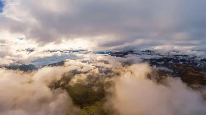 Framed Print : Autumn flight through blue sky in Carpatian autumn mountains, Aerial panoramic drone shot Framed Print : Autumn flight through blue sky in Carpatian autumn mountains, Aerial panoramic drone shot