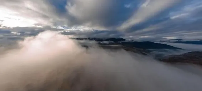 Framed Print : Autumn flight through blue sky in Carpatian autumn mountains, Aerial panoramic drone shot Framed Print : Autumn flight through blue sky in Carpatian autumn mountains, Aerial panoramic drone shot