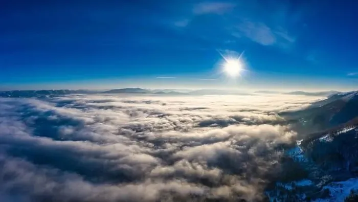 Framed Print : Autumn flight through blue sky in Carpatian autumn mountains aerial panoramic drone shot Framed Print : Autumn flight through blue sky in Carpatian autumn mountains aerial panoramic drone shot