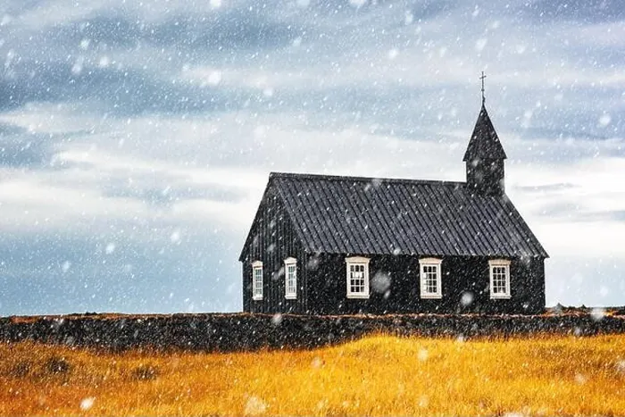 Framed Print : Autumn landscape with snowy famous picturesque black church of Budir at Snaefellsnes peninsula region in Iceland Framed Print : Autumn landscape with snowy famous picturesque black church of Budir at Snaefellsnes peninsula region in Iceland