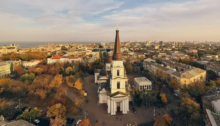 Framed Print : Autumn panorama the center city with Orthodox Cathedral in Odessa, Ukraine. Drone footage Framed Print : Autumn panorama the center city with Orthodox Cathedral in Odessa, Ukraine. Drone footage