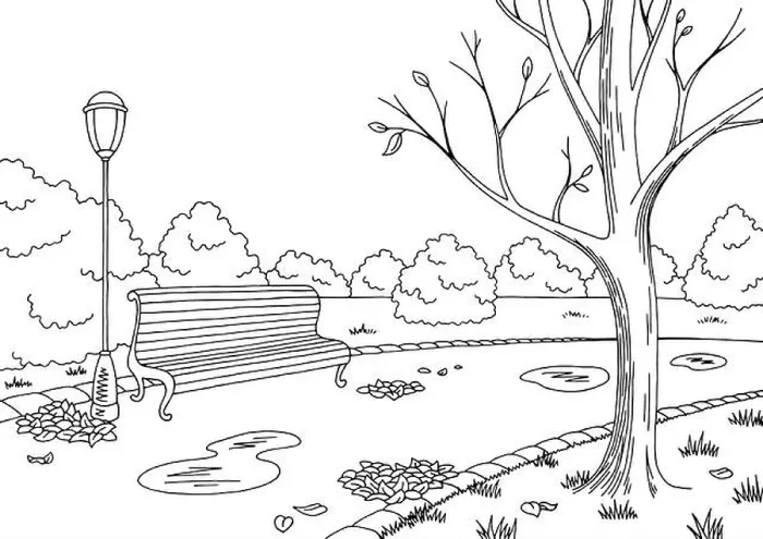 Framed Print : Autumn park graphic black white landscape sketch illustration vector Framed Print : Autumn park graphic black white landscape sketch illustration vector