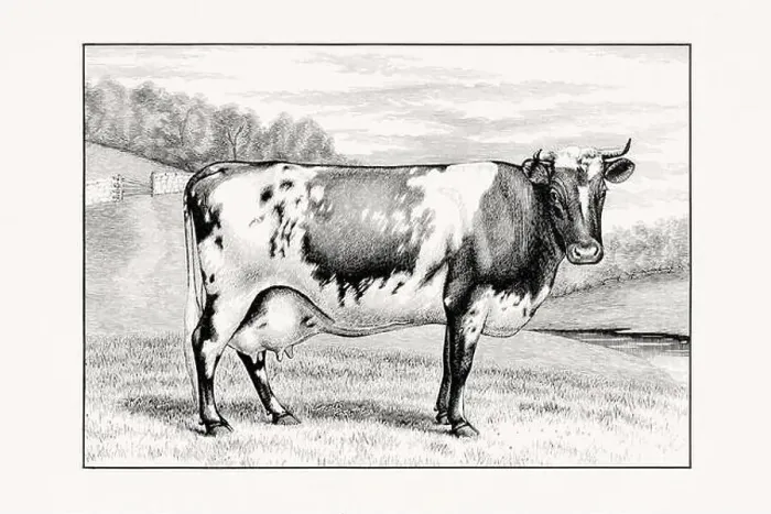 Framed Print : Ayshire Cattle, Vintage cattle illustration of a cow from an 1887 livestock book Framed Print : Ayshire Cattle, Vintage cattle illustration of a cow from an 1887 livestock book
