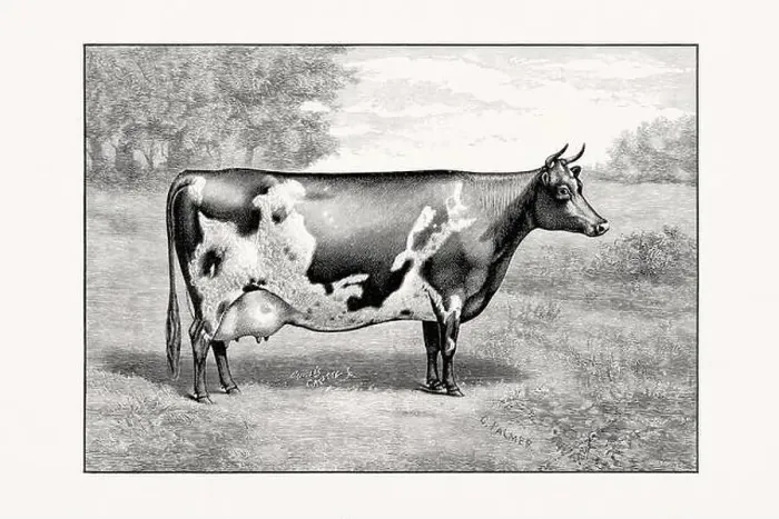 Framed Print : Ayshire Cattle, Vintage cattle illustration of a cow from an 1887 livestock book Framed Print : Ayshire Cattle, Vintage cattle illustration of a cow from an 1887 livestock book
