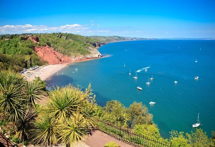 Framed Print : Babbacombe beach in Devon, England, View from above, sea and the coast Framed Print : Babbacombe beach in Devon, England, View from above, sea and the coast