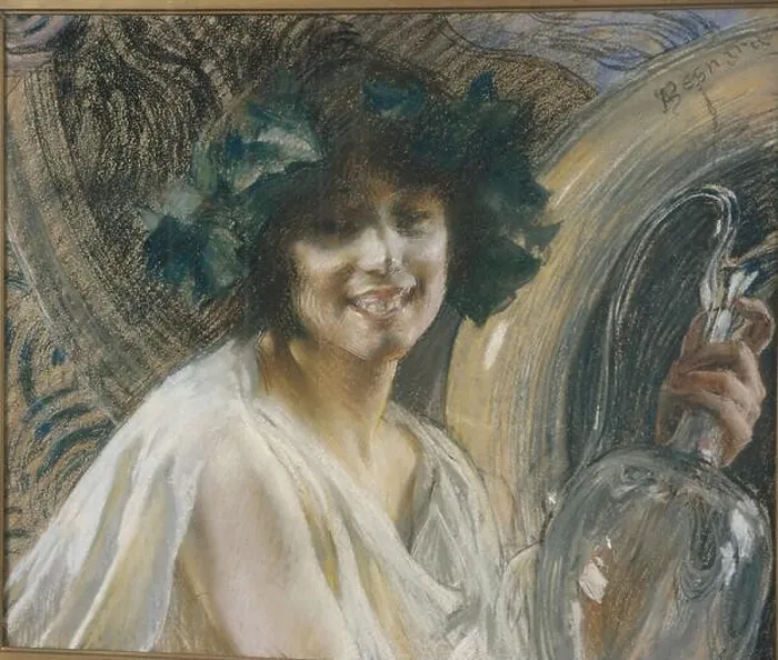 Framed Print : Bacchante (Nymph crowned with vine leaves). Museum: Musée Faure, Aix-les-Bains. Author: Besnard, Paul-Albert Framed Print : Bacchante (Nymph crowned with vine leaves). Museum: Musée Faure, Aix-les-Bains. Author: Besnard, Paul-Albert