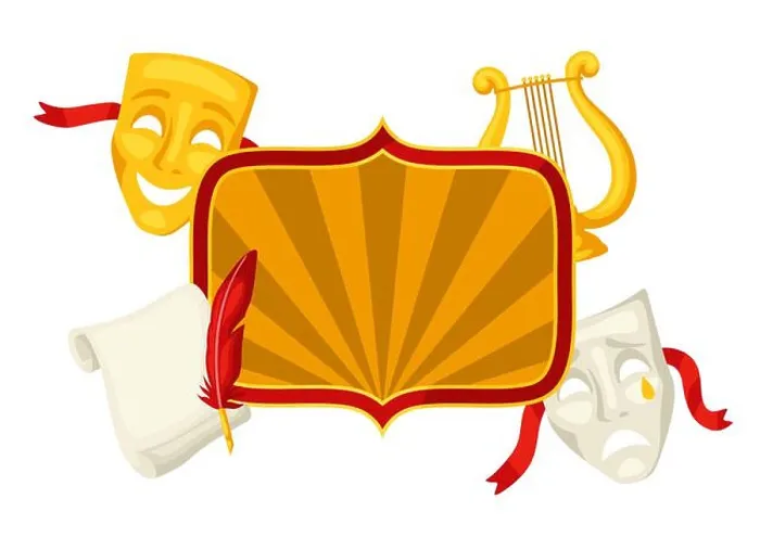 Framed Print : Background with traditional theatre symbols. Illustration for art theatrical performance Framed Print : Background with traditional theatre symbols. Illustration for art theatrical performance