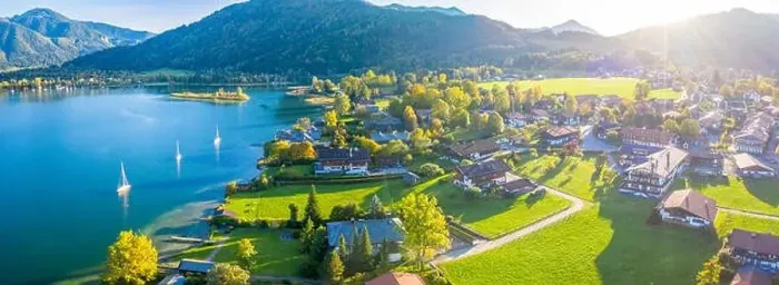Framed Print : Bad Wiessee. Tegernsee lake in Bavaria. Germany. Aerial Panorama. Beautiful and famous Spot Framed Print : Bad Wiessee. Tegernsee lake in Bavaria. Germany. Aerial Panorama. Beautiful and famous Spot