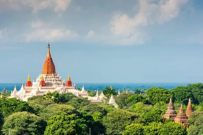 Framed Print : Bagan, Myanmar ancient temple ruins landscape with Ananda Temple in the archaeological zone Framed Print : Bagan, Myanmar ancient temple ruins landscape with Ananda Temple in the archaeological zone