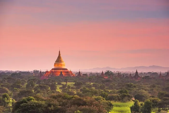 Framed Print : Bagan, Myanmar ancient temple ruins landscape with Ananda Temple in the archaeological zone at dusk Framed Print : Bagan, Myanmar ancient temple ruins landscape with Ananda Temple in the archaeological zone at dusk