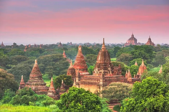 Framed Print : Bagan, Myanmar ancient temple ruins landscape in the archaeological zone at dusk Framed Print : Bagan, Myanmar ancient temple ruins landscape in the archaeological zone at dusk