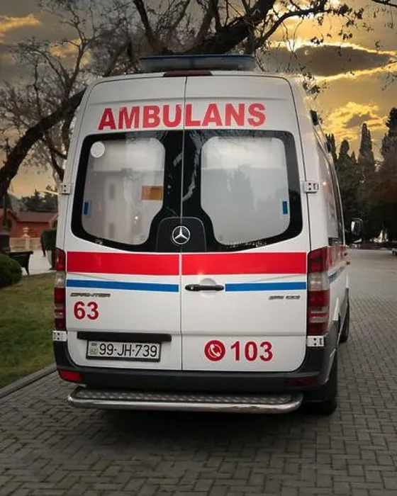 Framed Print : Baku, Azerbaijan - January 03 2022- Ambulance car parked in the city and ready to help Framed Print : Baku, Azerbaijan - January 03 2022- Ambulance car parked in the city and ready to help