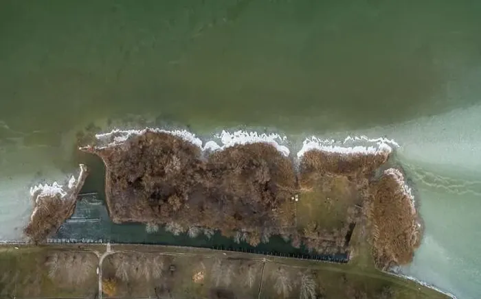 Framed Print : Balatonbereny csicsergo beach drone view at winter Framed Print : Balatonbereny csicsergo beach drone view at winter