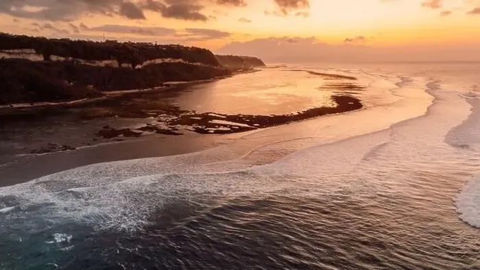 Framed Print : Bali coastline with ocean on low tide and sunrise. Drone view Framed Print : Bali coastline with ocean on low tide and sunrise. Drone view