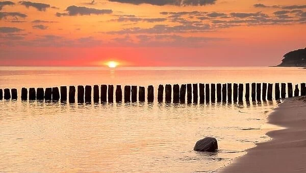 Baltic sea landscape at sunset time, Poland