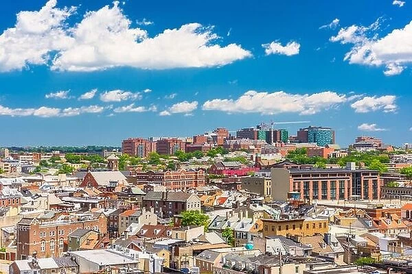 Baltimore, Maryland, USA cityscape overlooking little italy and neighborhoods