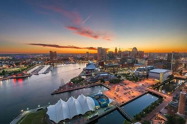 Baltimore, Maryland, USA Skyline on the Inner Harbor at dusk