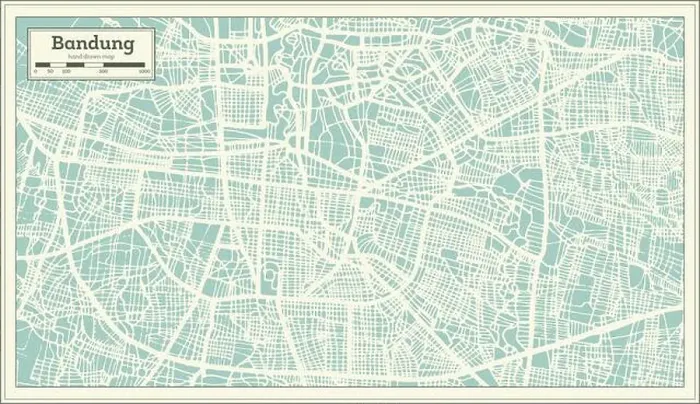Framed Print : Bandung Indonesia City Map in Retro Style. Outline Map. Vector Illustration